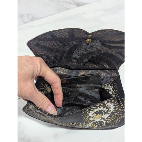 Vintage Black Silver Gold with Inside Mirror Fabric Evening Belt Bag - Picture 3 of 7